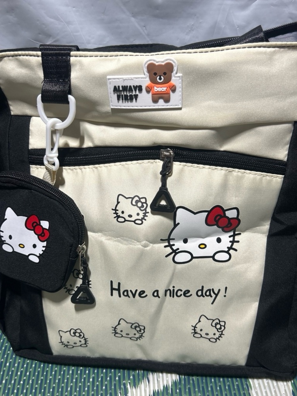 Hello Kitty Cream & Black Tote Bag with Red Accents